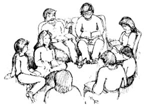 A group of people studying the Bible together.