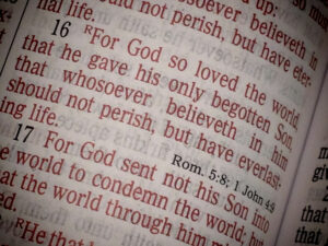 A quote by Jesus Christ in John 3:16 in an open Bible.